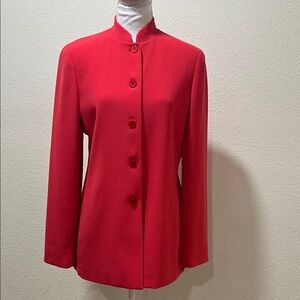 JONES WEAR Vibrant Coral Coral Mandarin-Collar Blazer